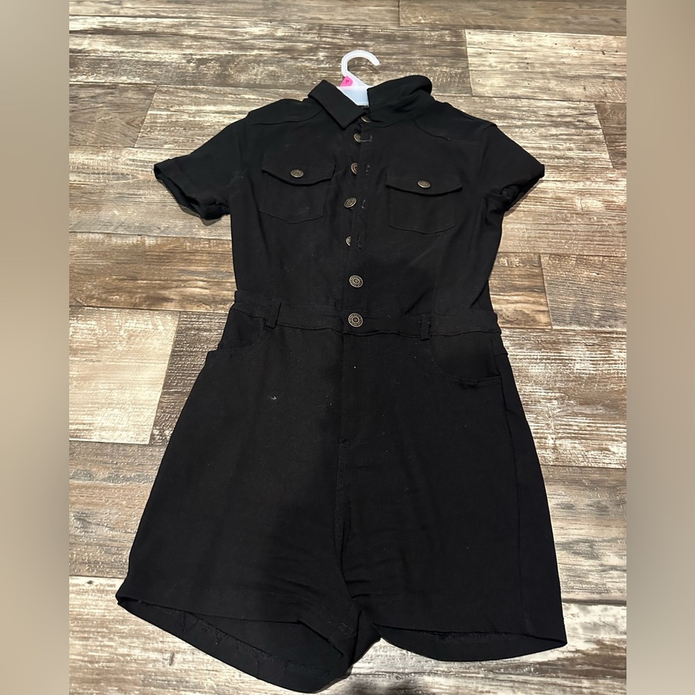Fashion nova black denim romper